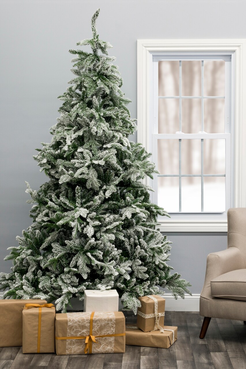 Perfect Holiday Alpine Fir Artificial Christmas Tree - Snow Flocked